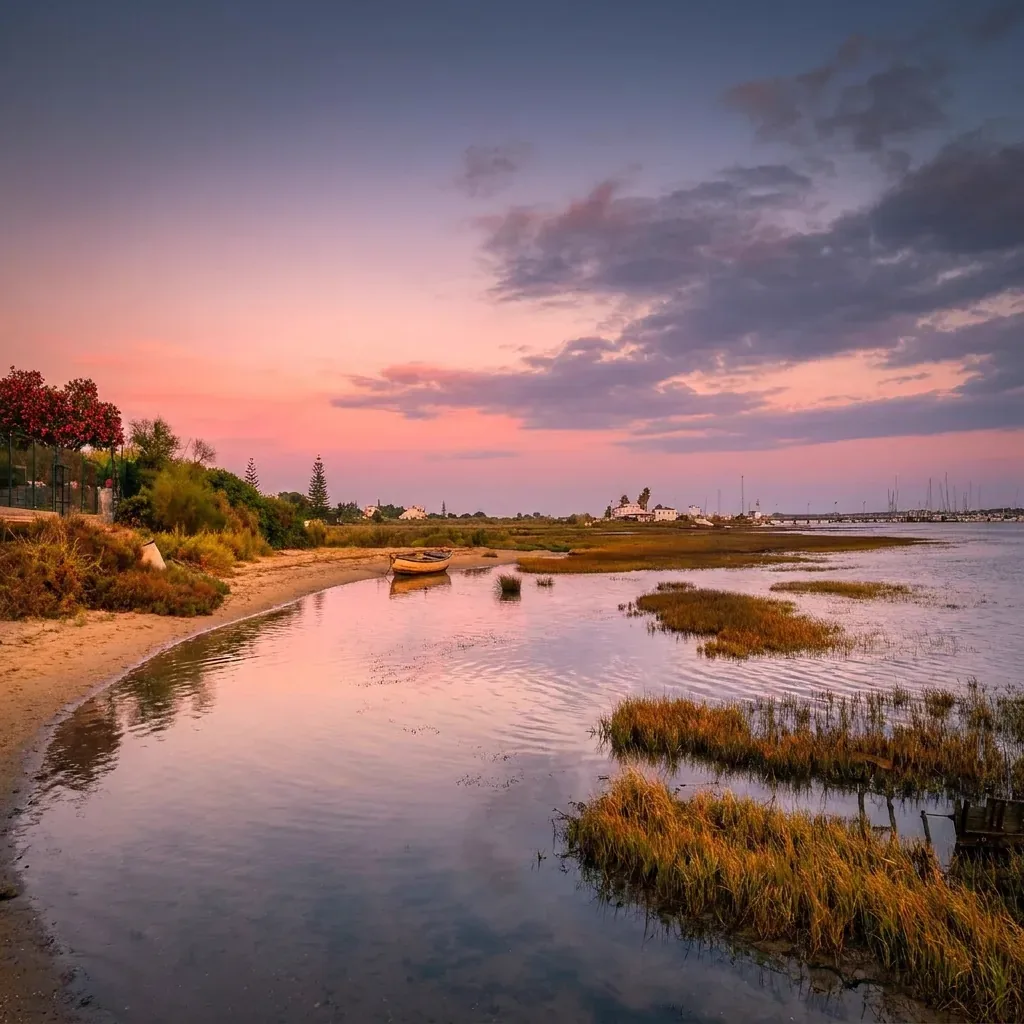 Marismas del río Piedras al atardecer en El Rompido